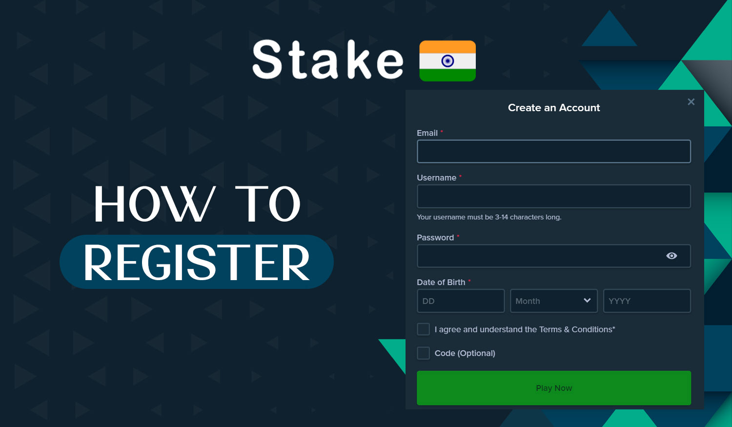 Step-by-step instructions for Indian users on how to register a new Stake account