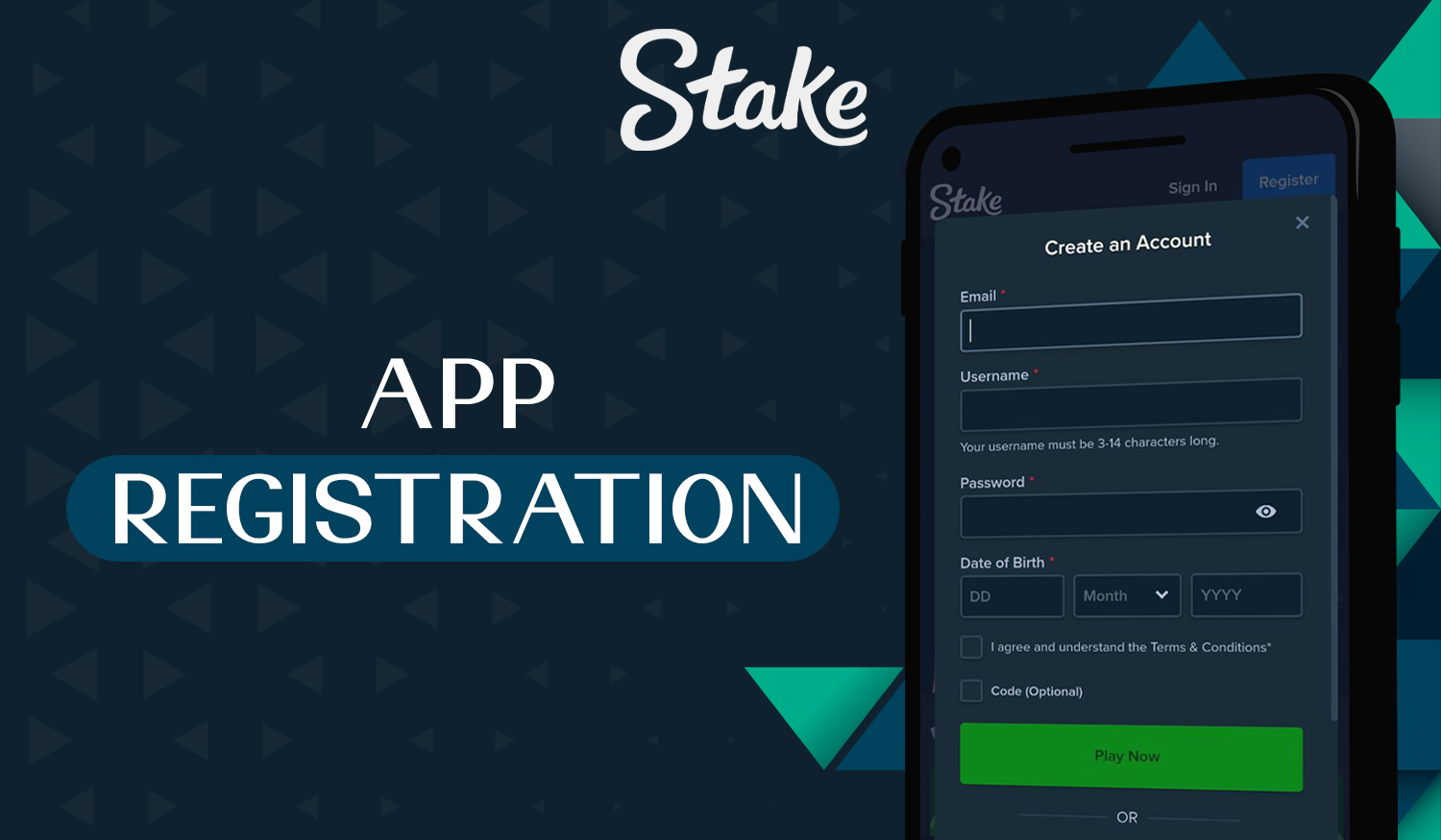 How to create a new account using the Stake mobile app 